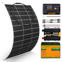 ECO-WORTHY 130W 12V Solarpanel Flexibel Monokristallines Solarpanel, Solarmodul mit Ladekabel für Wohnmobil Auto Boot 12V